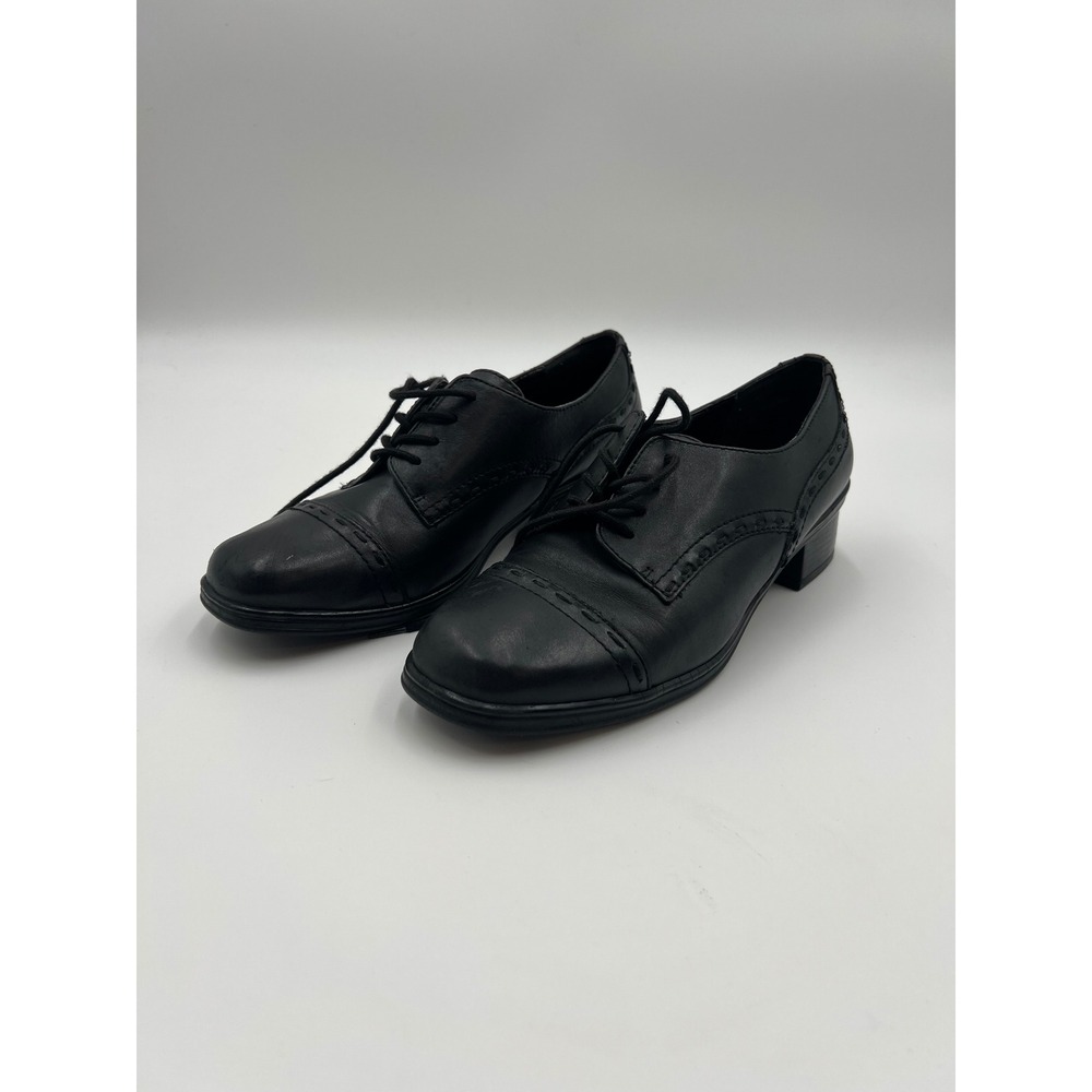 Liz Baker Womens Black Leather Lace Up Block Heel Oxford Shoes Size 9M
